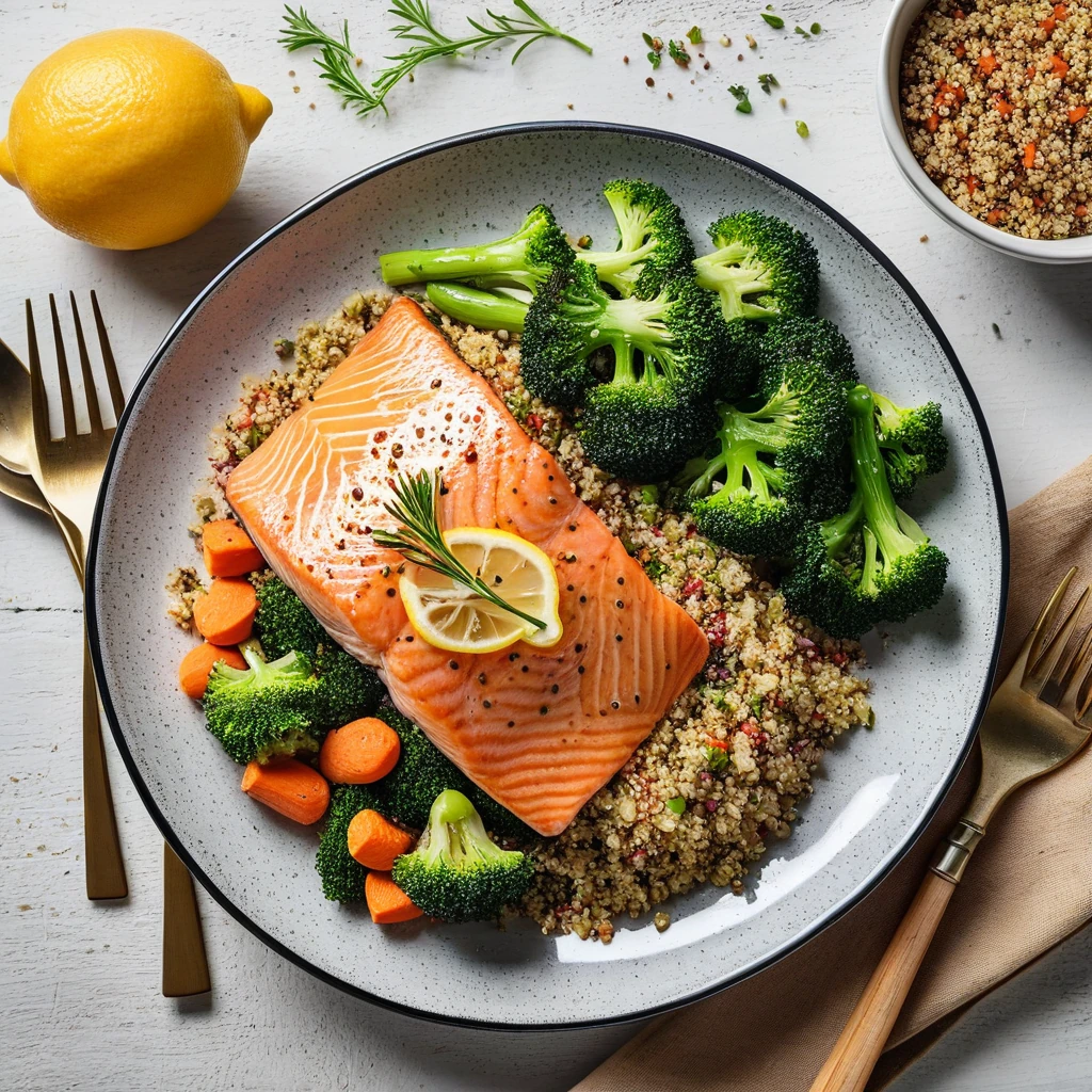 Baked Lemon Herb Salmon with Quinoa and Vegetables