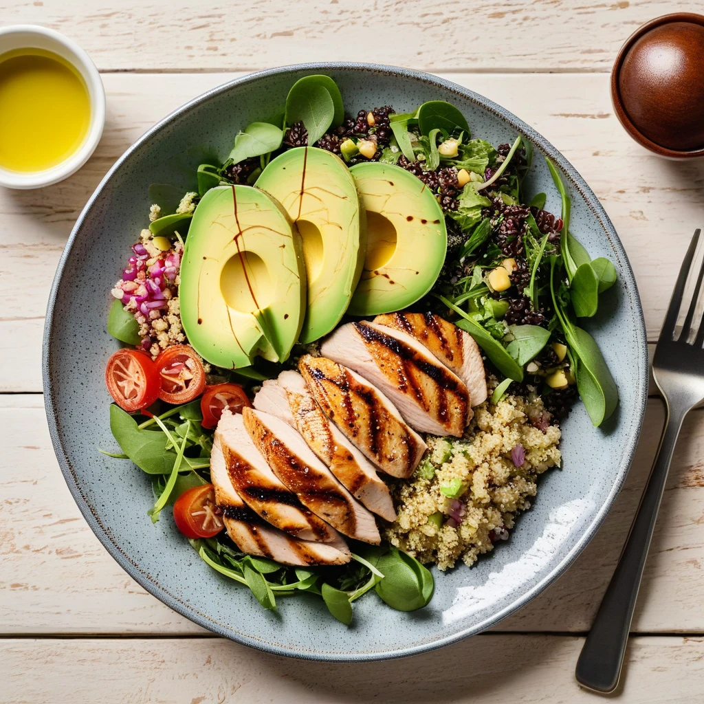 Quinoa Salad with Grilled Chicken and Avocado