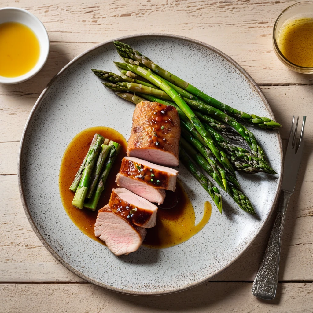 Roasted Pork Tenderloin with Cassava and Sautéed Asparagus