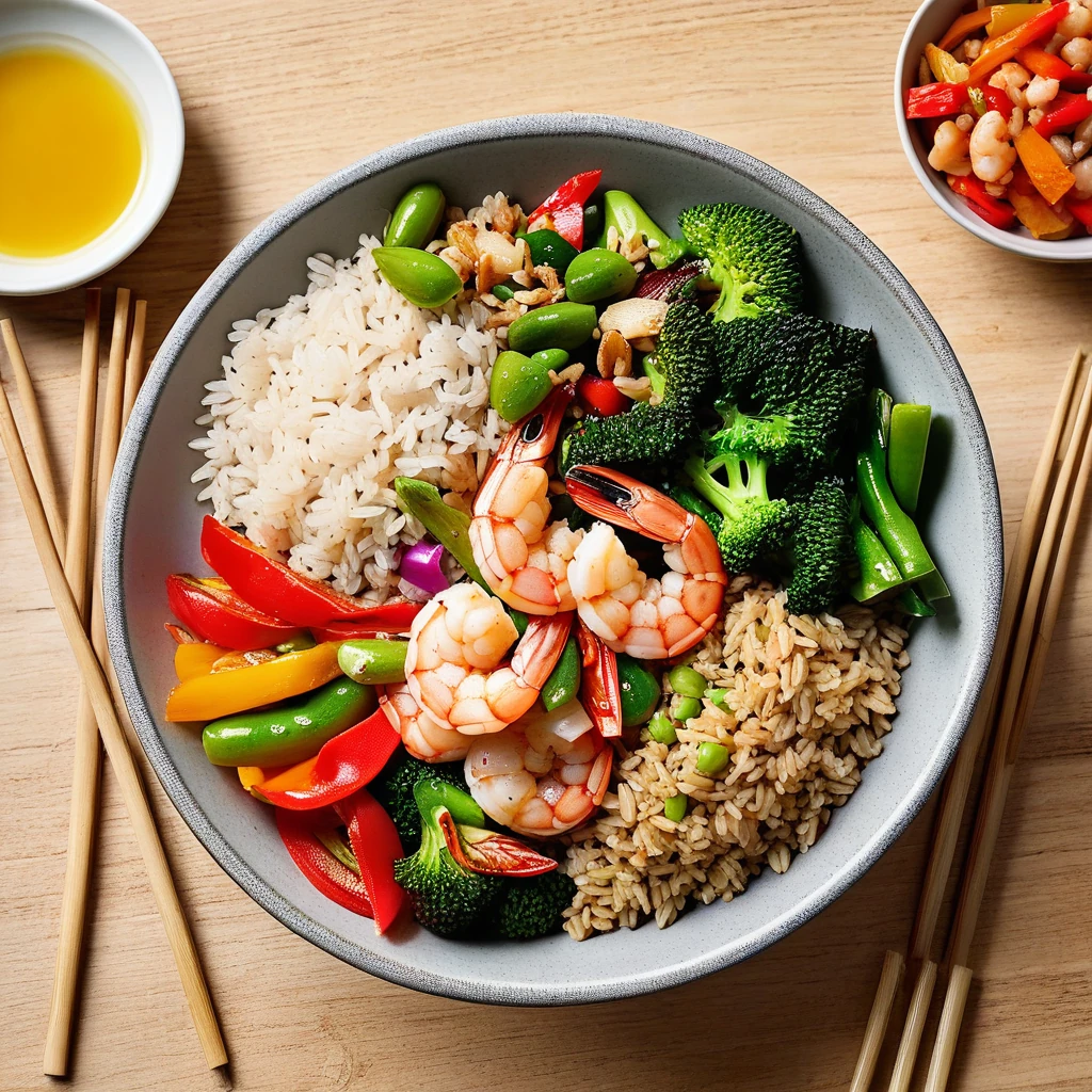 Shrimp and Brown Rice Bowl with Stir-Fried Vegetables