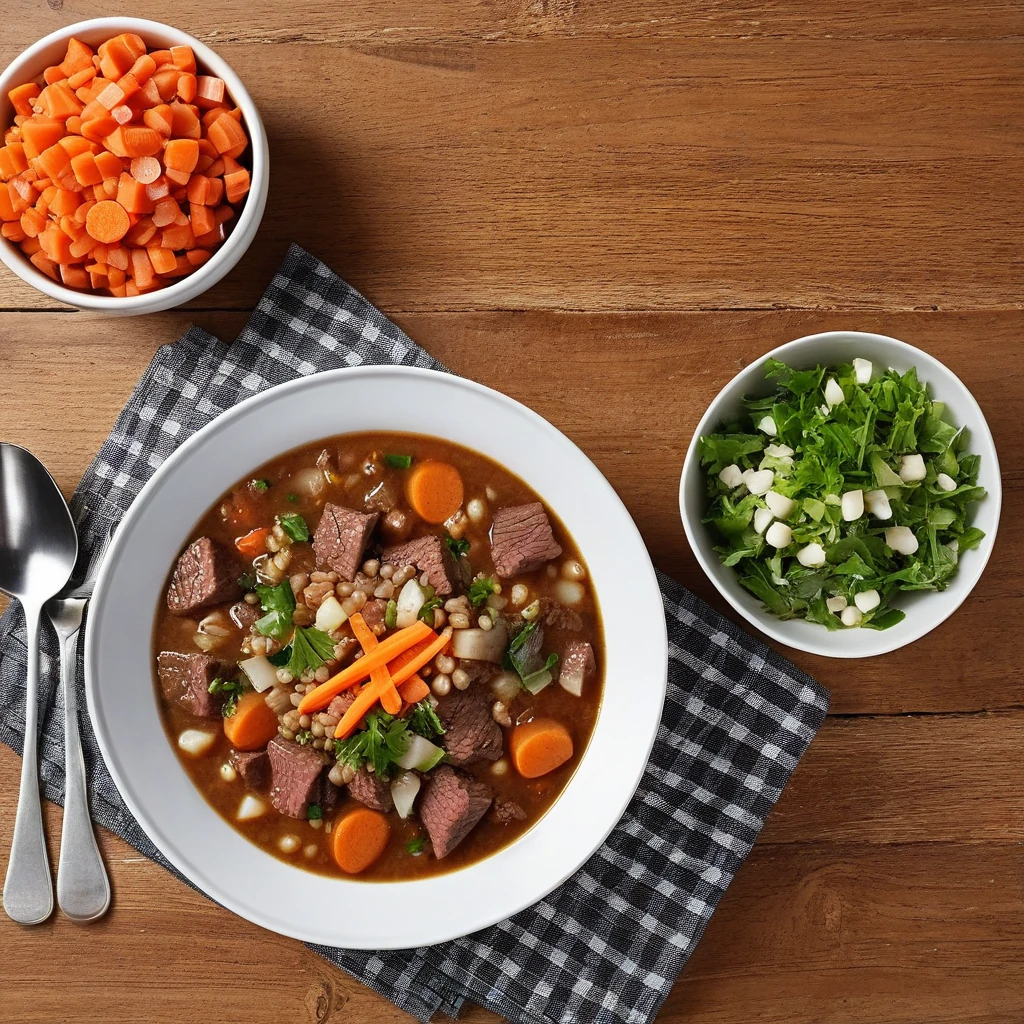Beef and Barley Hearty Soup with Side Salad