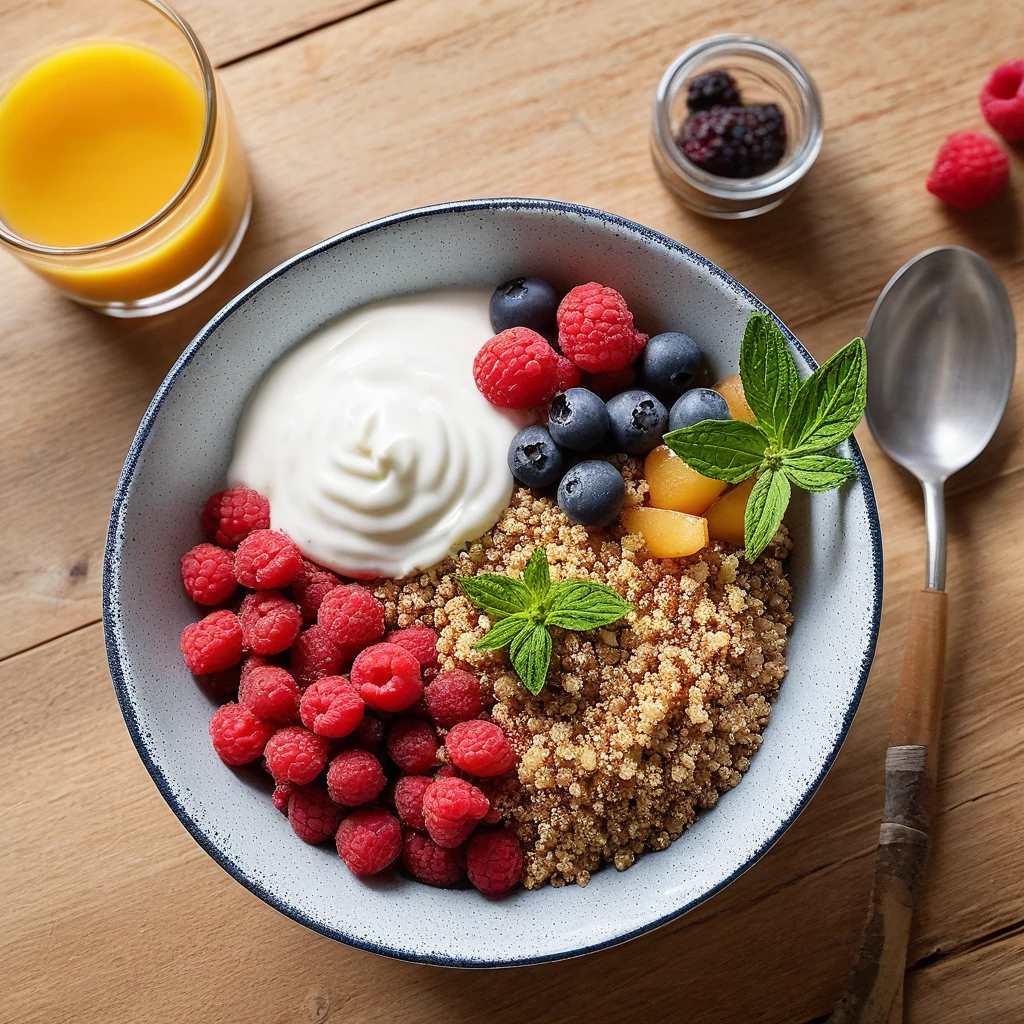 Bowl de quinoa aux fruits rouges et yaourt grec