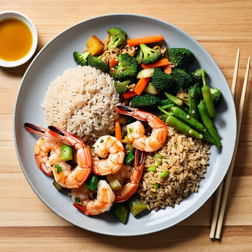 Grilled Shrimp and Vegetable Stir-Fry with Brown Rice