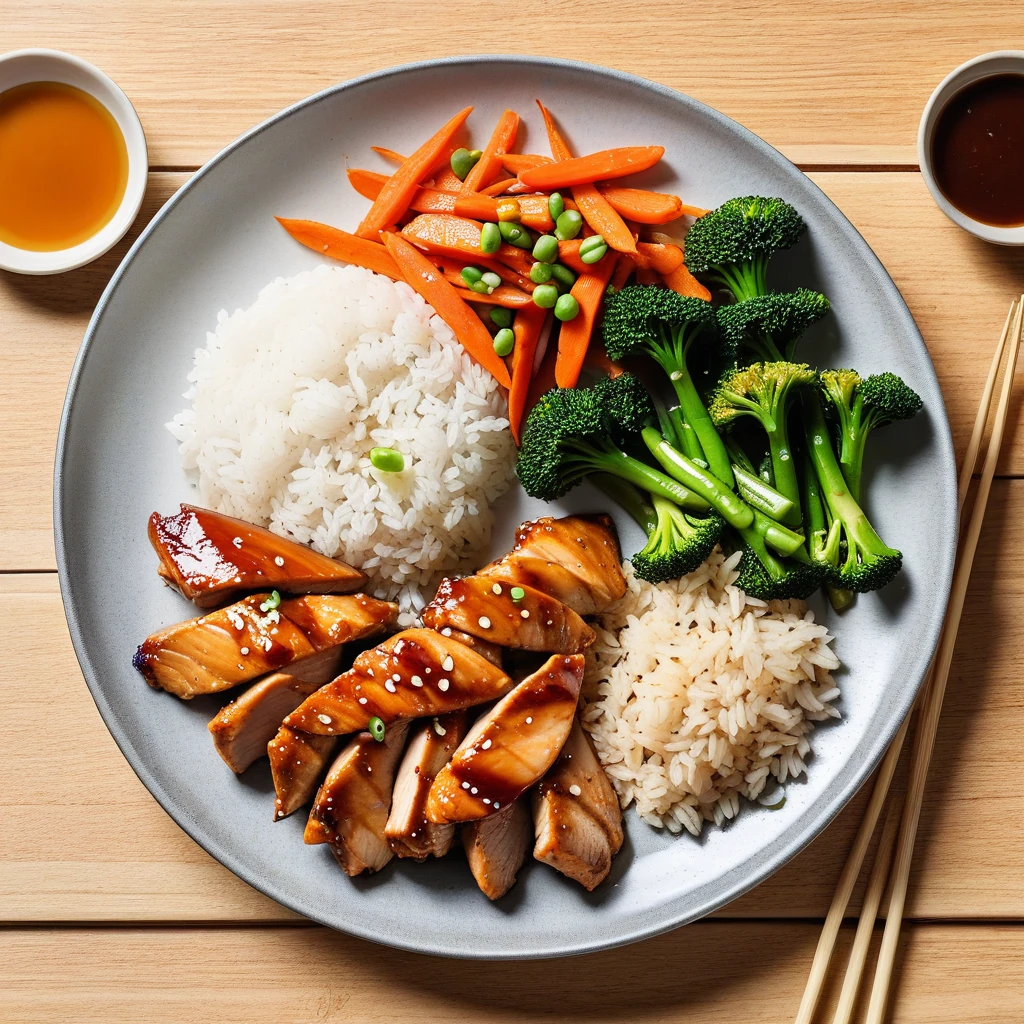 Teriyaki Chicken with White Rice and Stir-Fried Vegetables