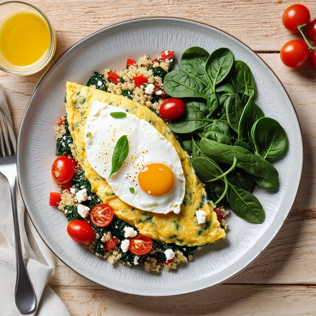 Savory Spinach and Feta Omelette with Quinoa Salad