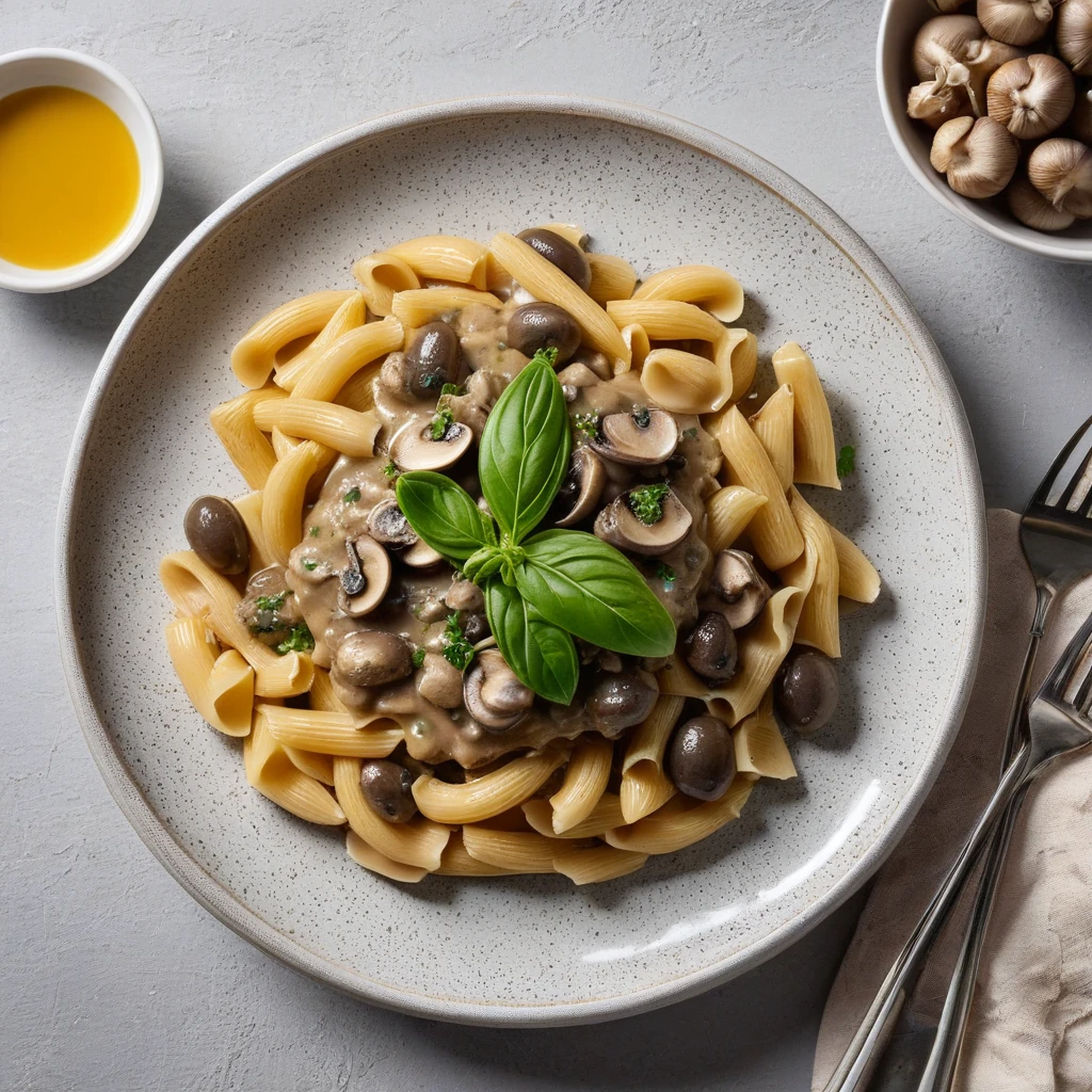 Pâtes complètes aux champignons et sauce blanche
