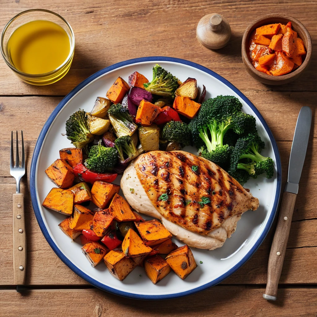 Grilled Chicken with Sweet Potato and Roasted Vegetables