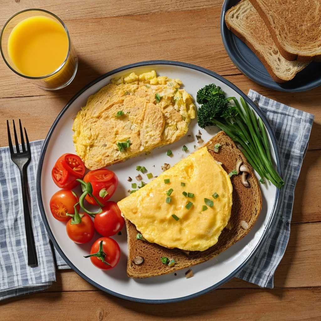 Veggie and Cheese Omelet with Whole Wheat Toast