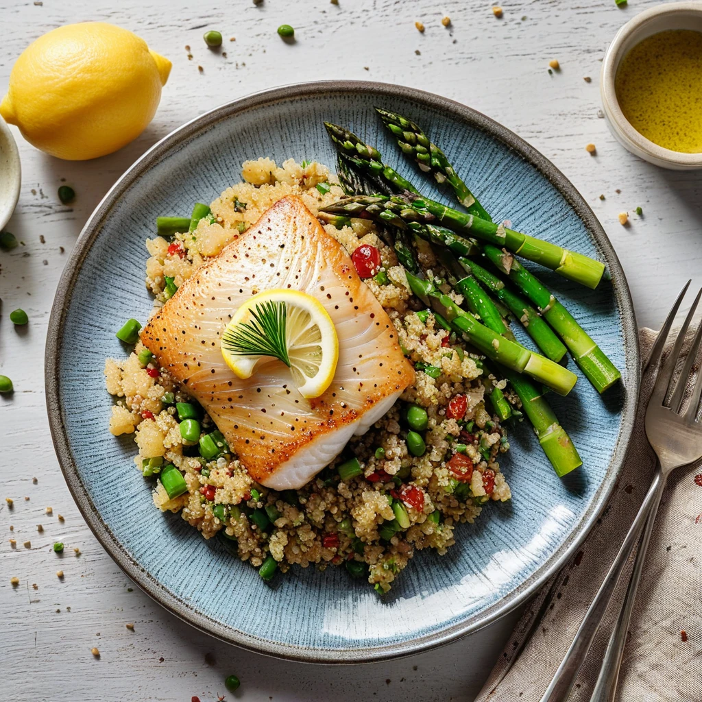 Pan-Seared Cod with Quinoa and Asparagus