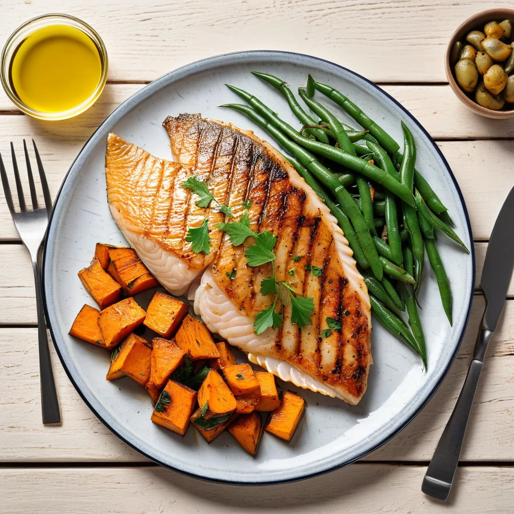 Grilled Tilapia with Sweet Potato and Green Beans