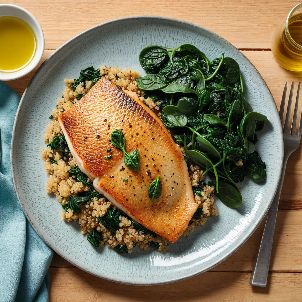 Pan-Seared Tilapia with Quinoa and Sautéed Spinach