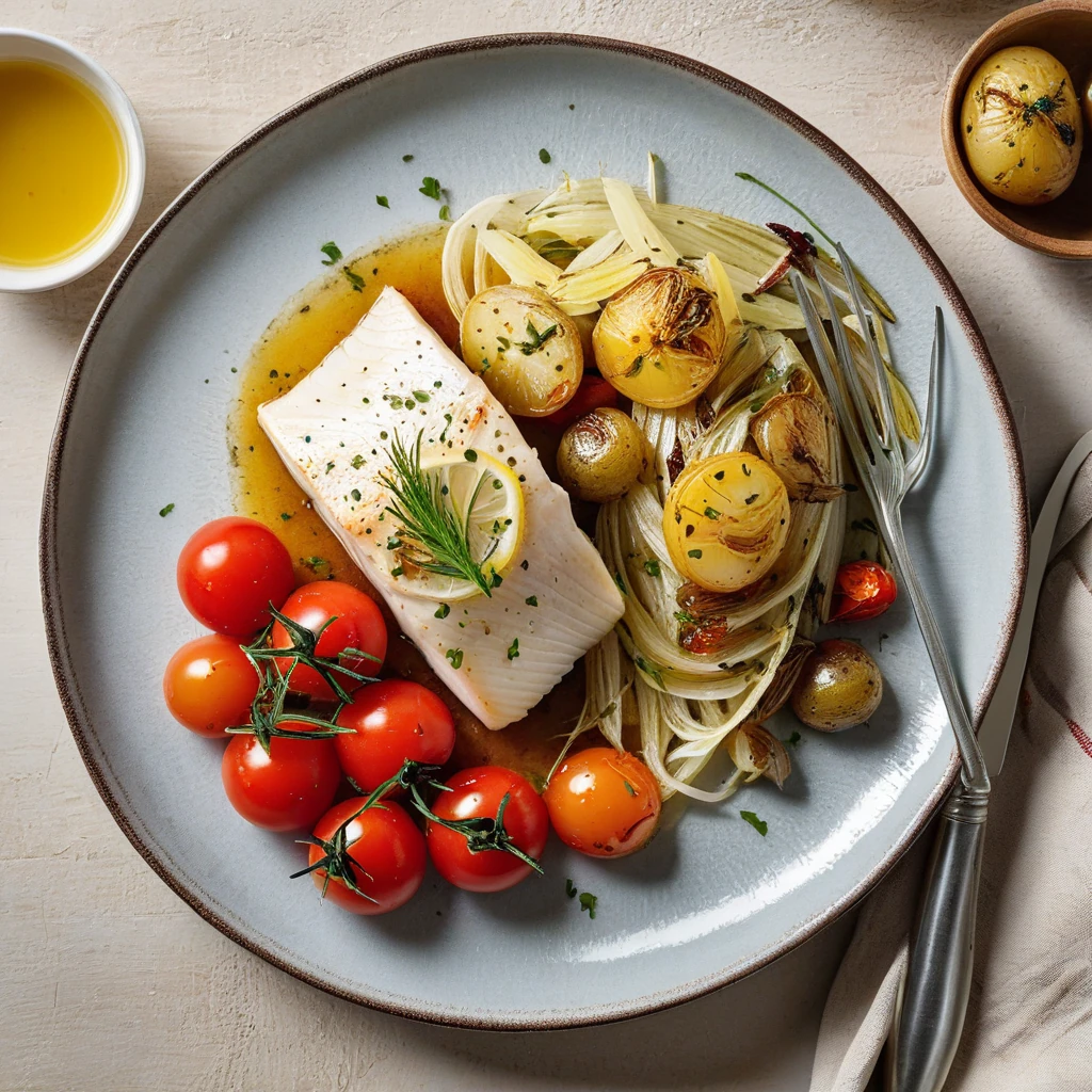 Baked Halibut with Roasted Fennel and Tomato