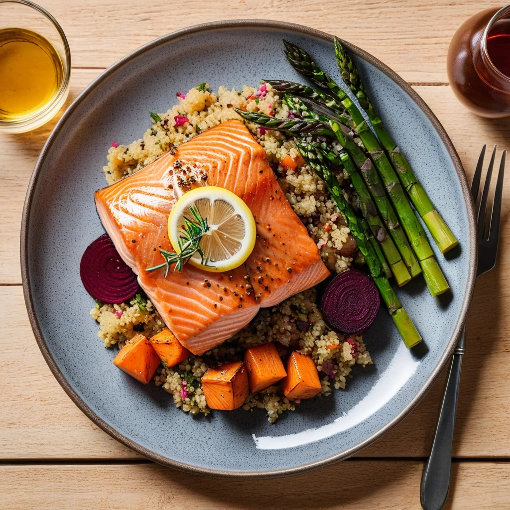 Roasted Salmon with Root Vegetables and Quinoa