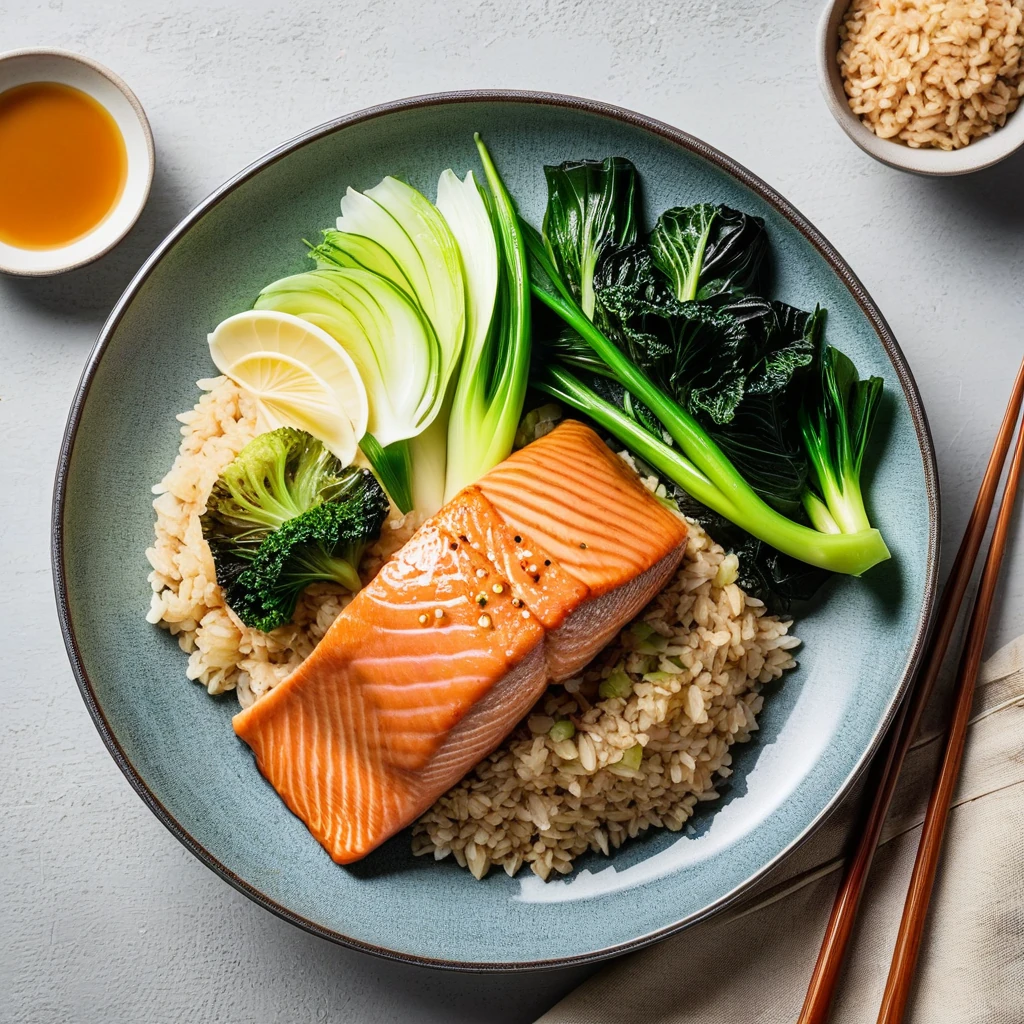 Baked Salmon with Bok Choy and Ginger Sauce