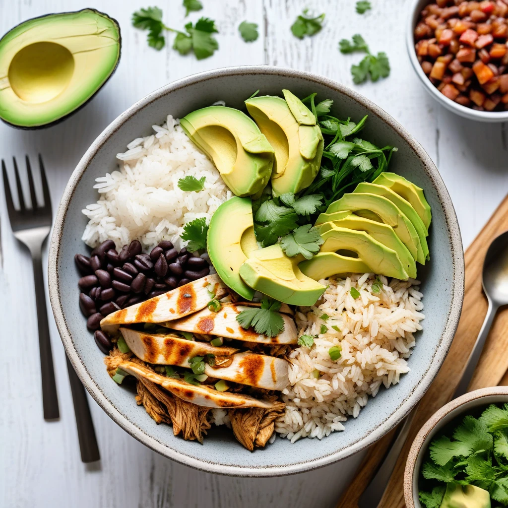 Chicken Taco Bowl with Rice and Avocado