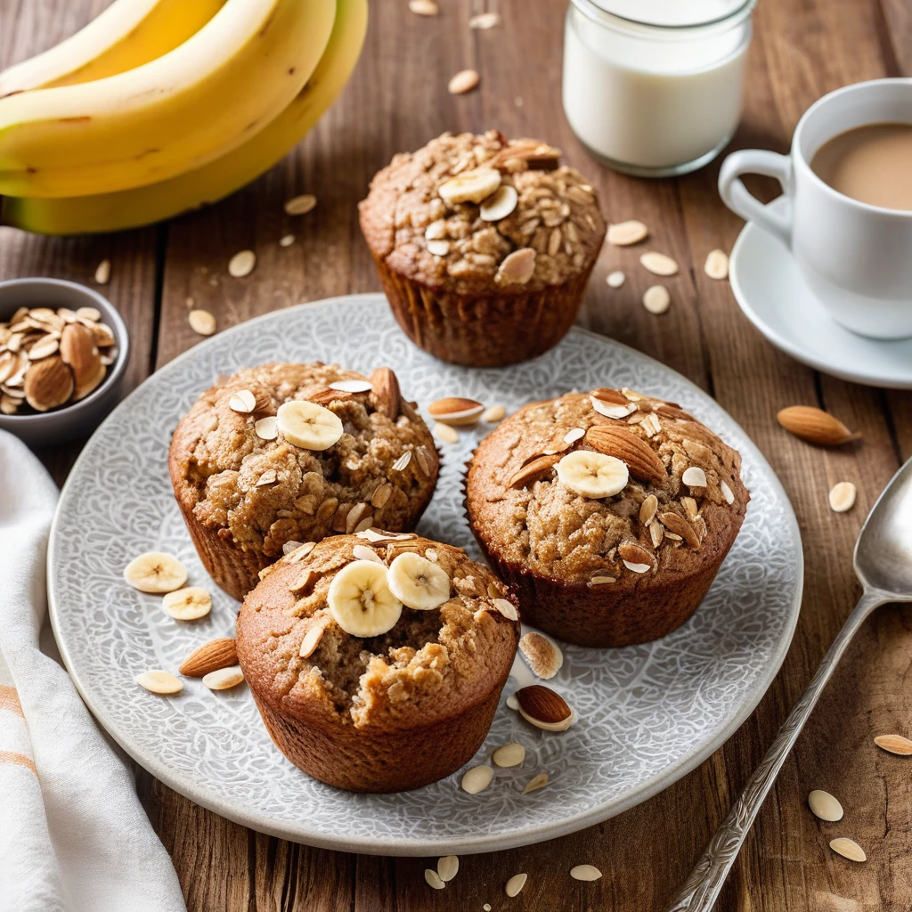 Banana and Almond Butter Oatmeal Muffins with Yogurt