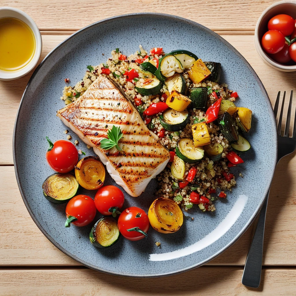 Grilled Cod with Quinoa and Roasted Vegetables