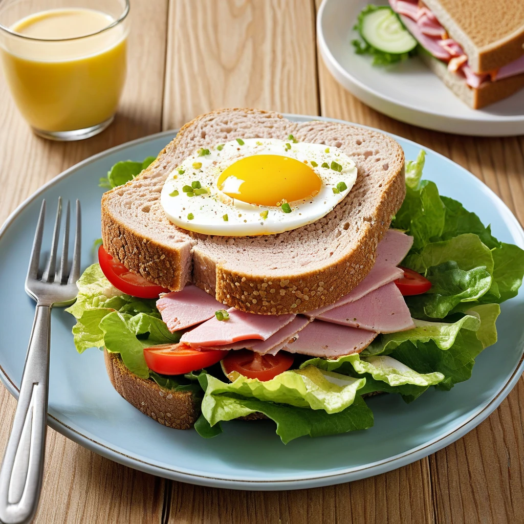 Ham and Egg Salad Sandwich with Vegetables