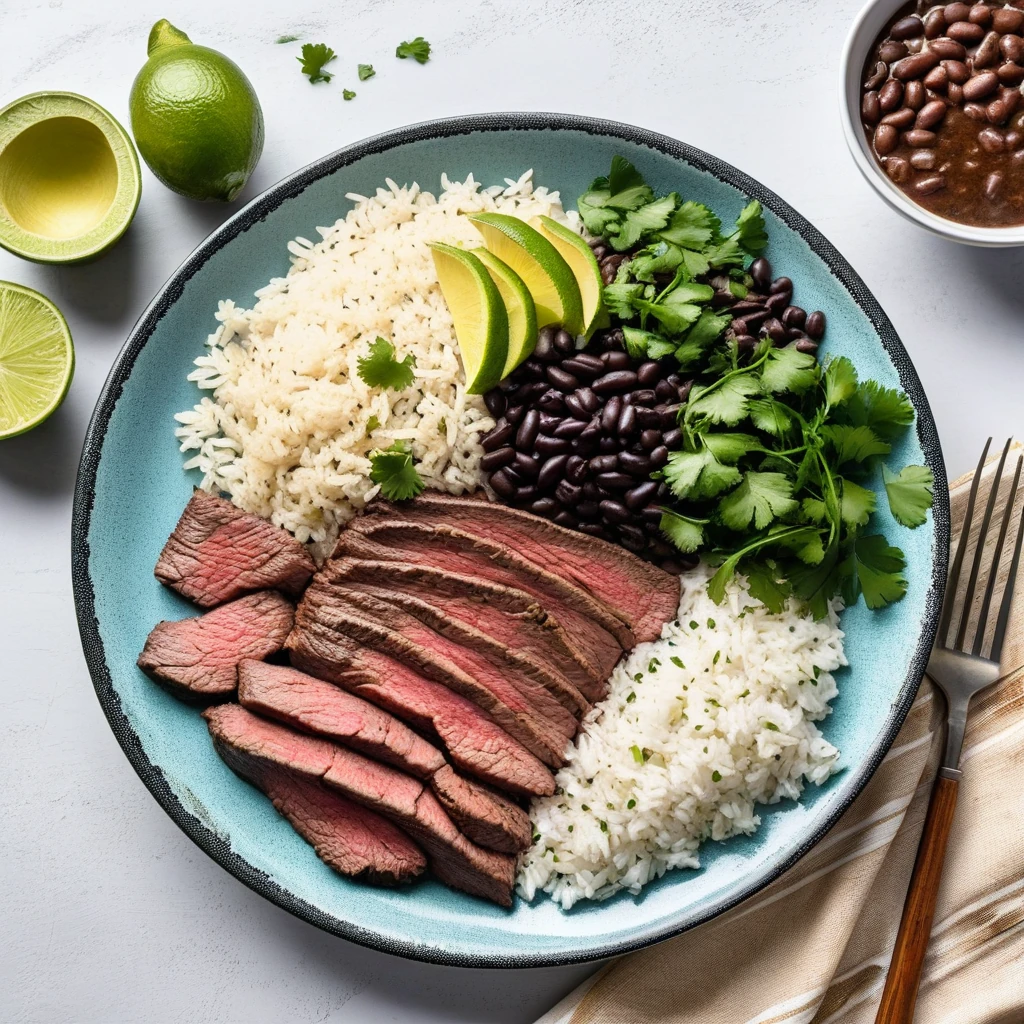 Carne Asada with Cilantro-Lime Rice and Black Beans