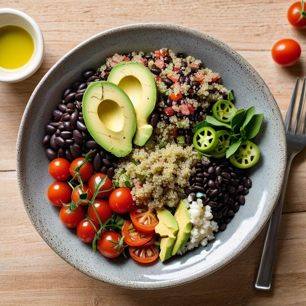 Quinoa and Black Bean Salad with Avocado
