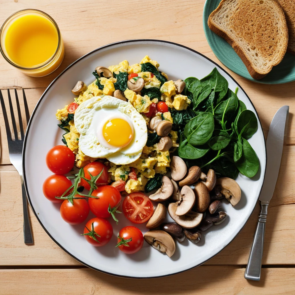 Vegetable and Egg Scramble with Whole Wheat Toast
