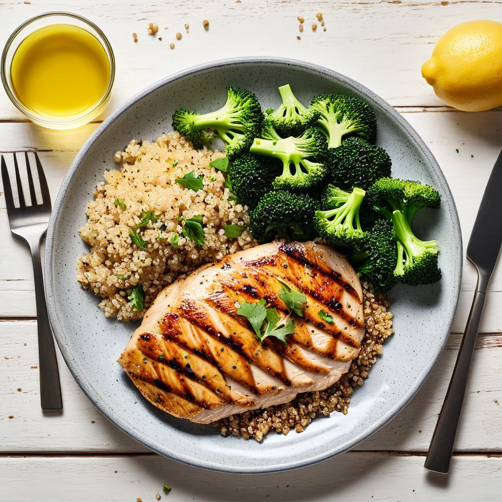 Grilled Chicken Breast with Quinoa and Steamed Broccoli
