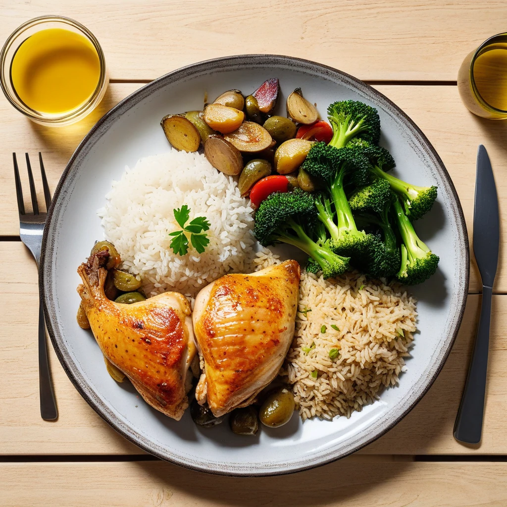 Poitrine de poulet avec riz et légumes