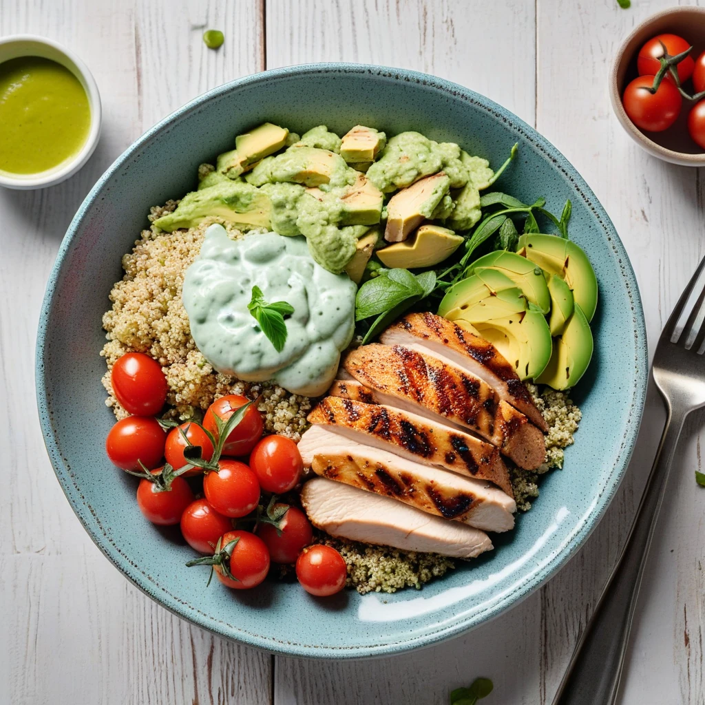 Quinoa Chicken Bowl with Avocado Dressing