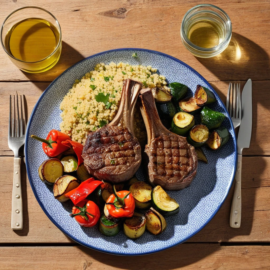 Grilled Lamb Chops with Couscous and Roasted Vegetables
