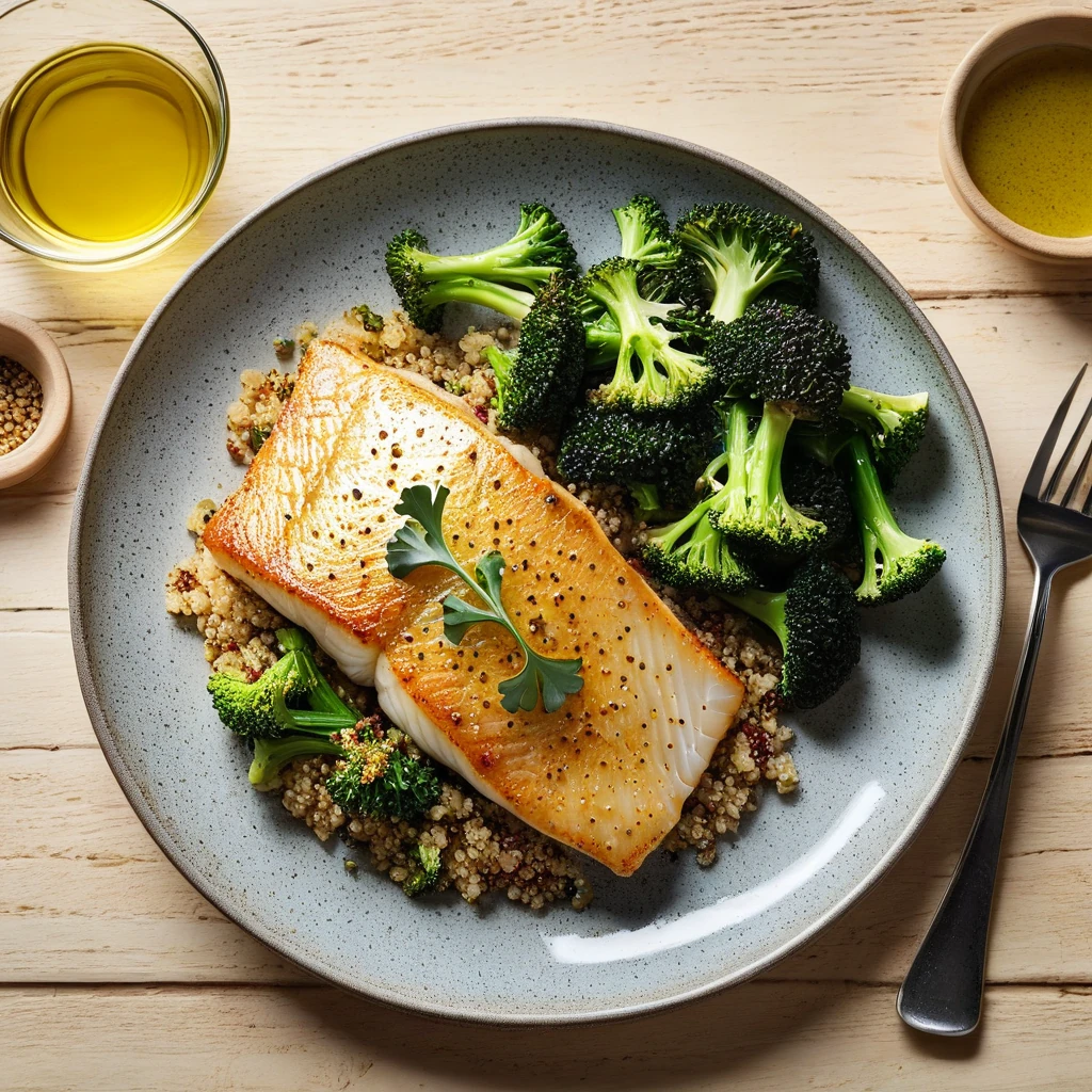 Pan-Seared Cod with Quinoa and Roasted Broccoli
