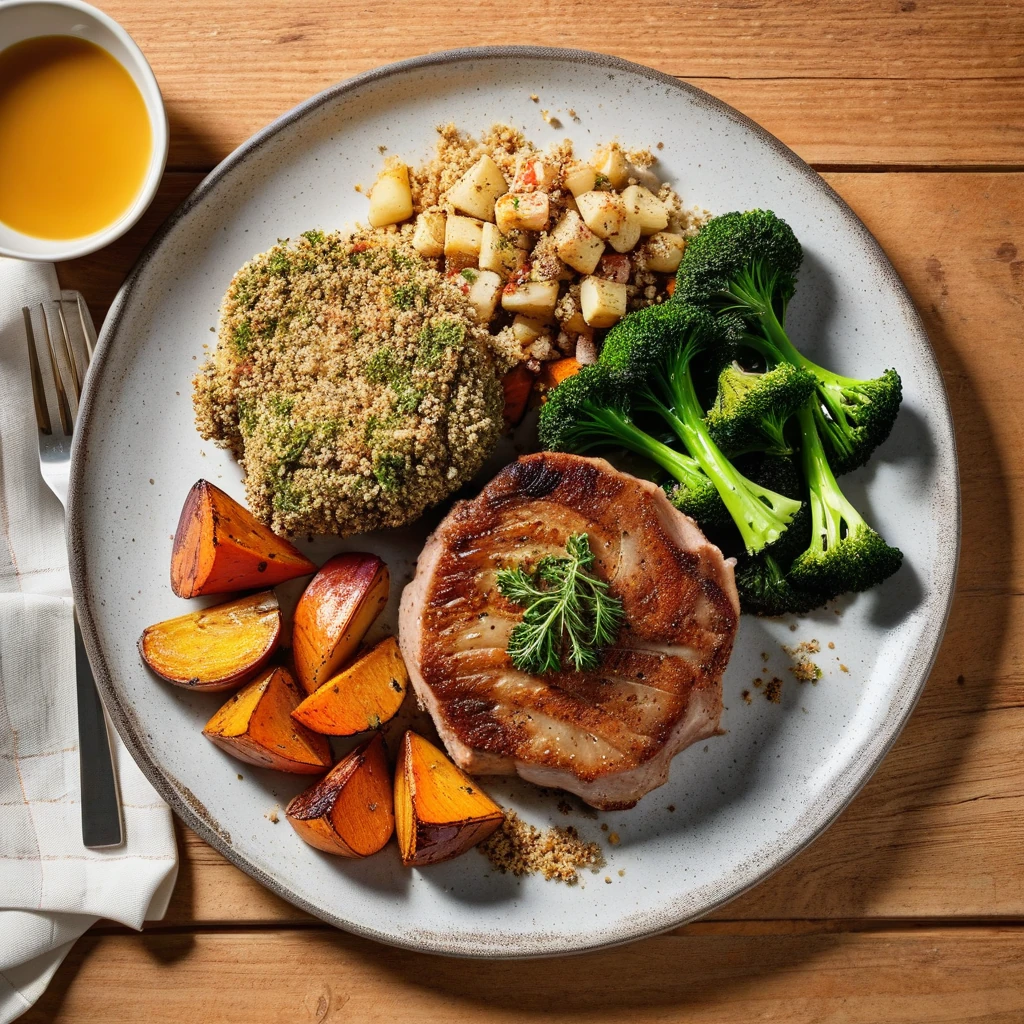 Herb-Crusted Pork Chop with Roasted Root Vegetables
