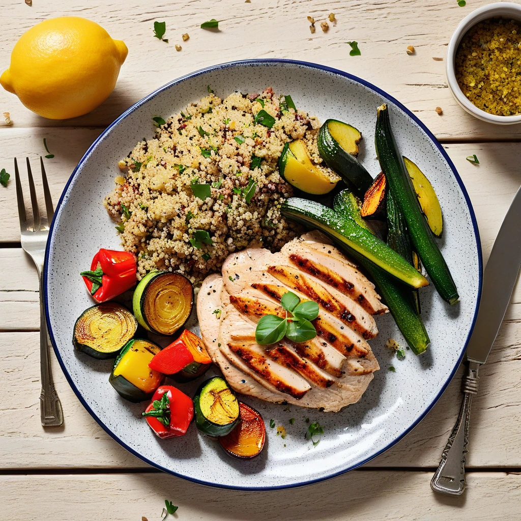Lemon Herb Grilled Chicken with Quinoa and Roasted Vegetables