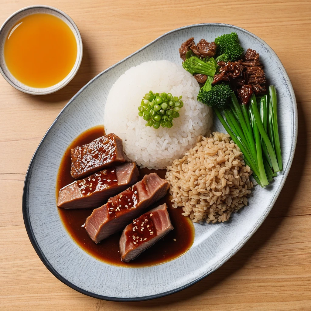 鸡肉炒米饭配青菜