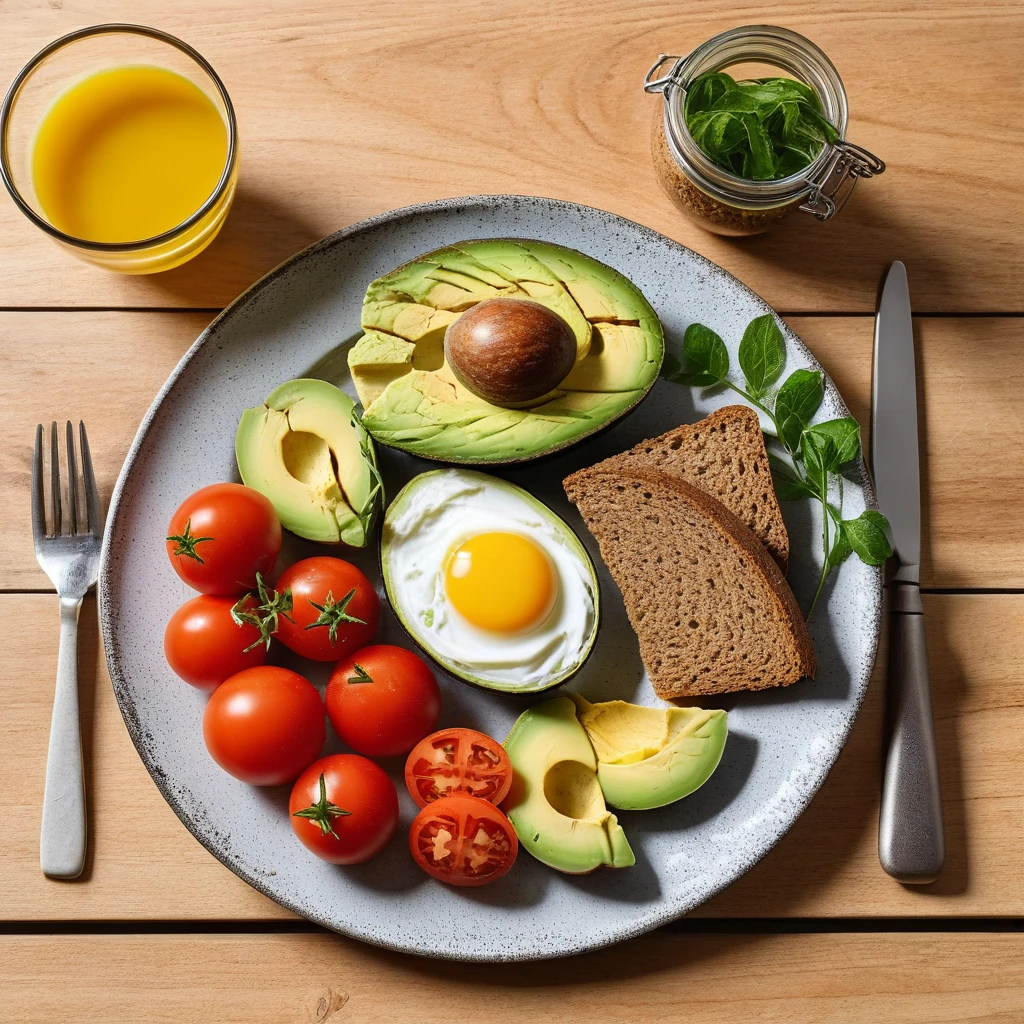 Saisonales Rührei mit Avocado und Vollkornbrot