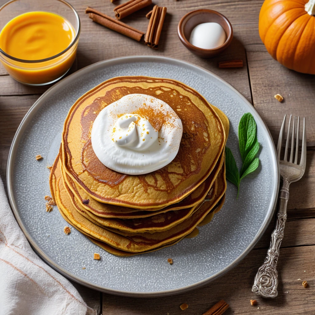 Pumpkin Spice Pancakes with Greek Yogurt