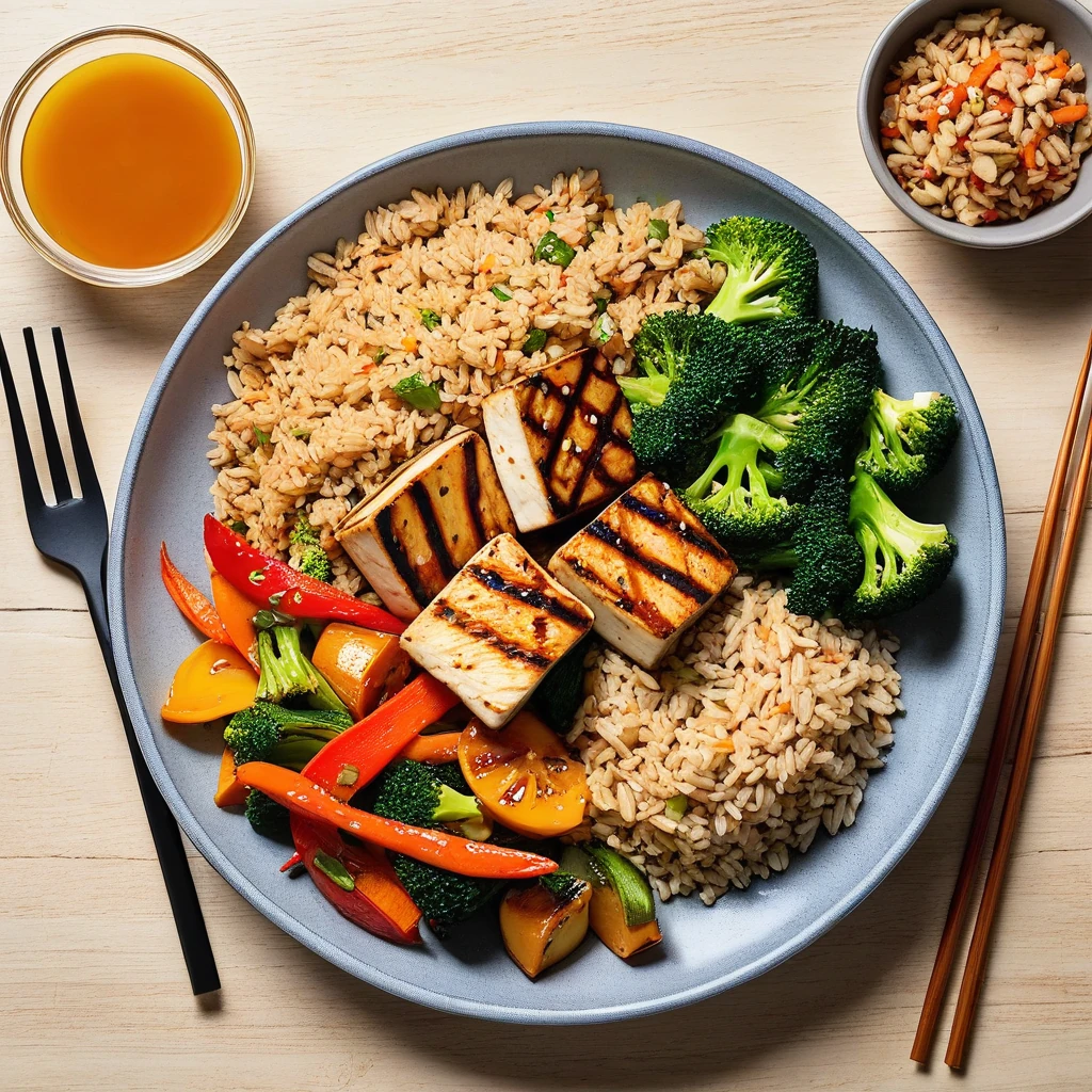 Grilled Tofu and Vegetable Stir-Fry with Brown Rice