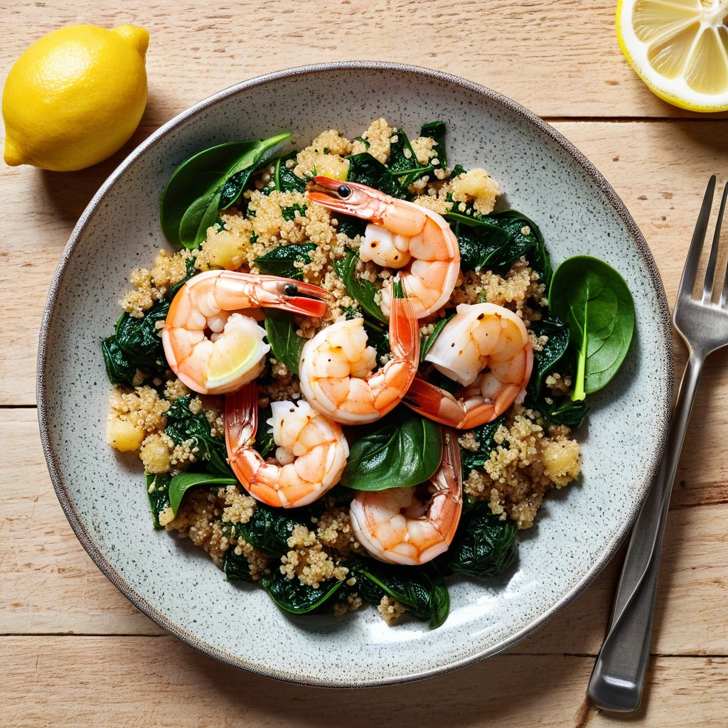 Lemon Garlic Shrimp with Quinoa and Spinach