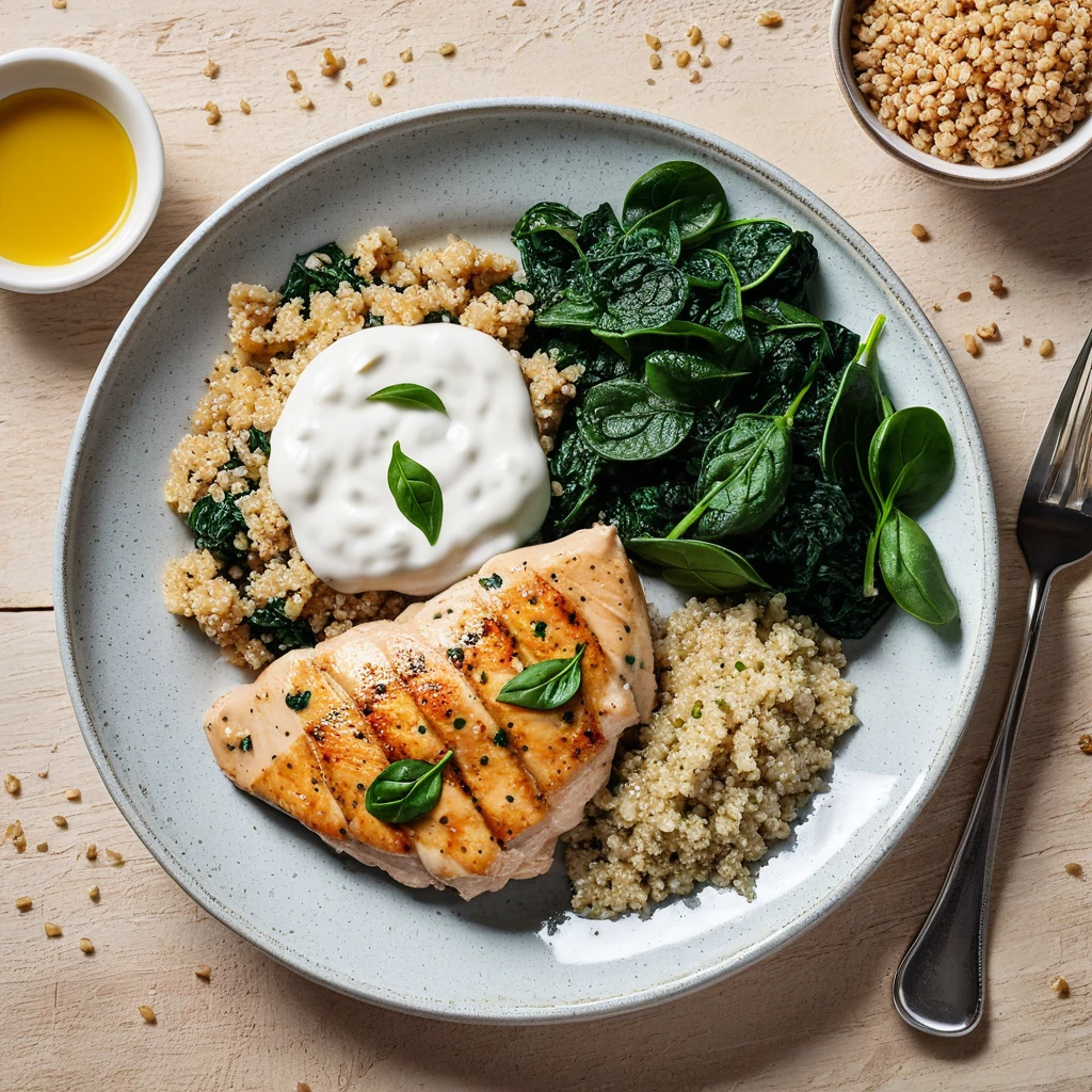 Creamy Garlic Chicken with Quinoa and Spinach
