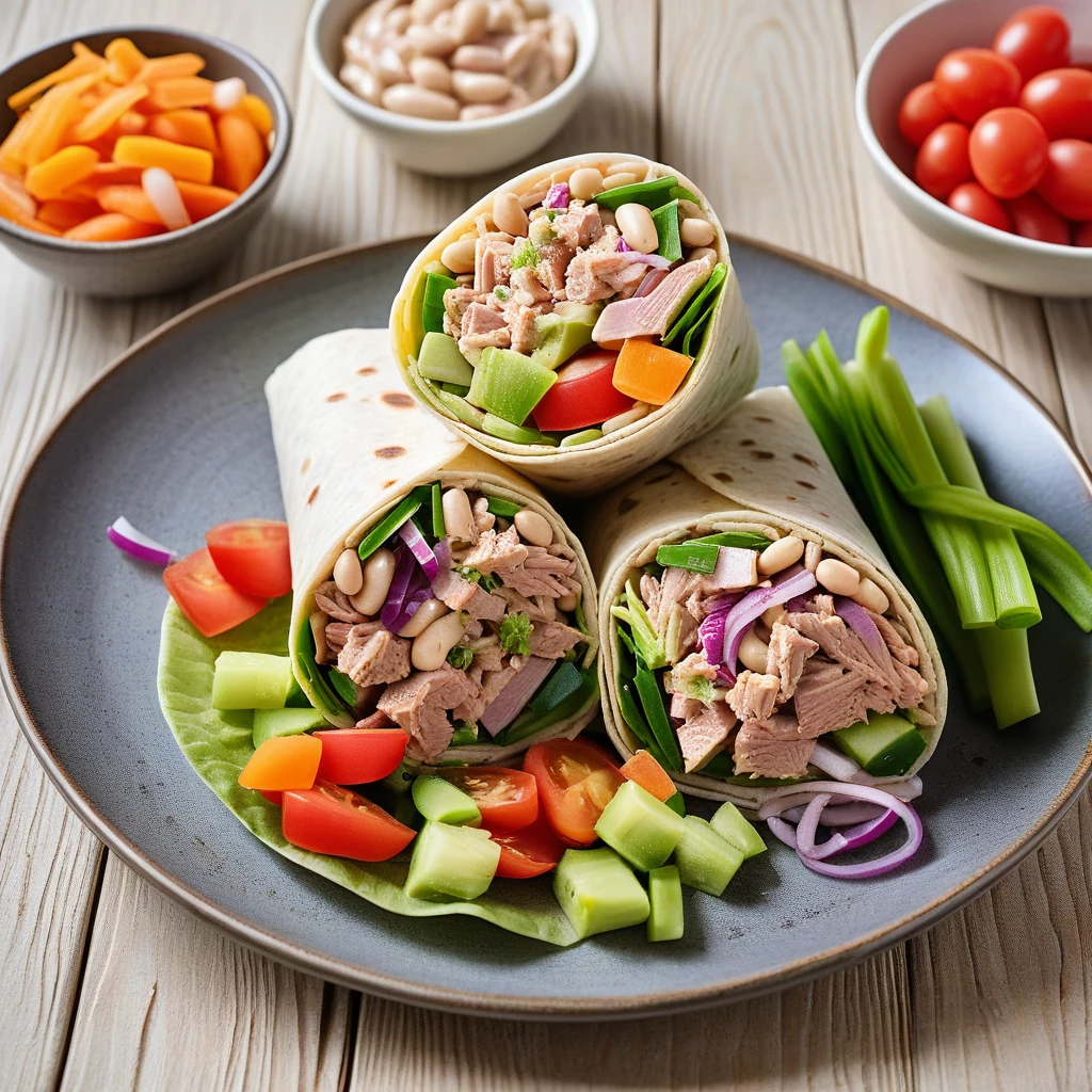 Tuna and White Bean Salad Wrap with Vegetables