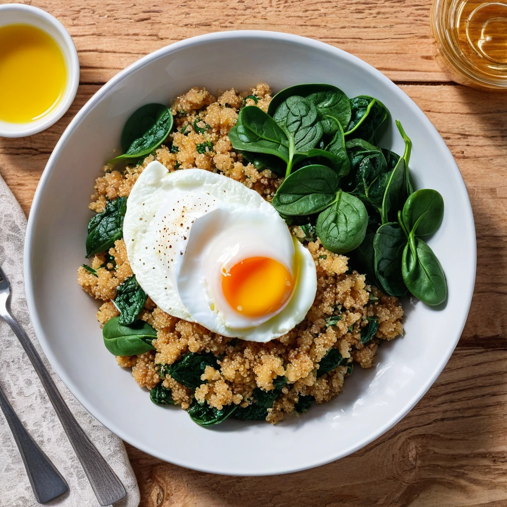 Savory Quinoa & Spinach Bowl with Poached Egg