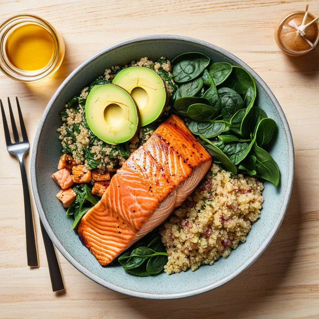 Savory Spinach and Quinoa Bowl with Grilled Salmon