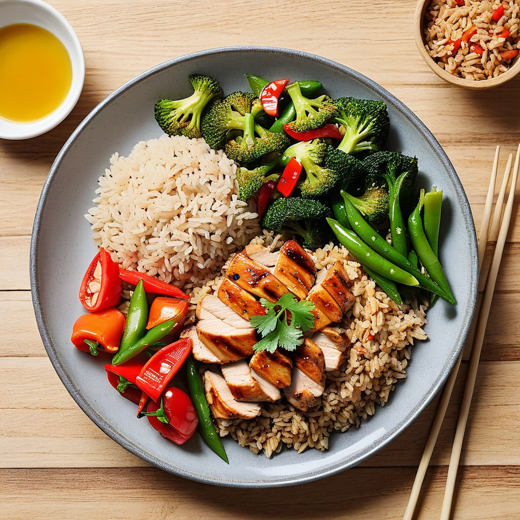 Grilled Chicken and Vegetable Stir-Fry with Brown Rice