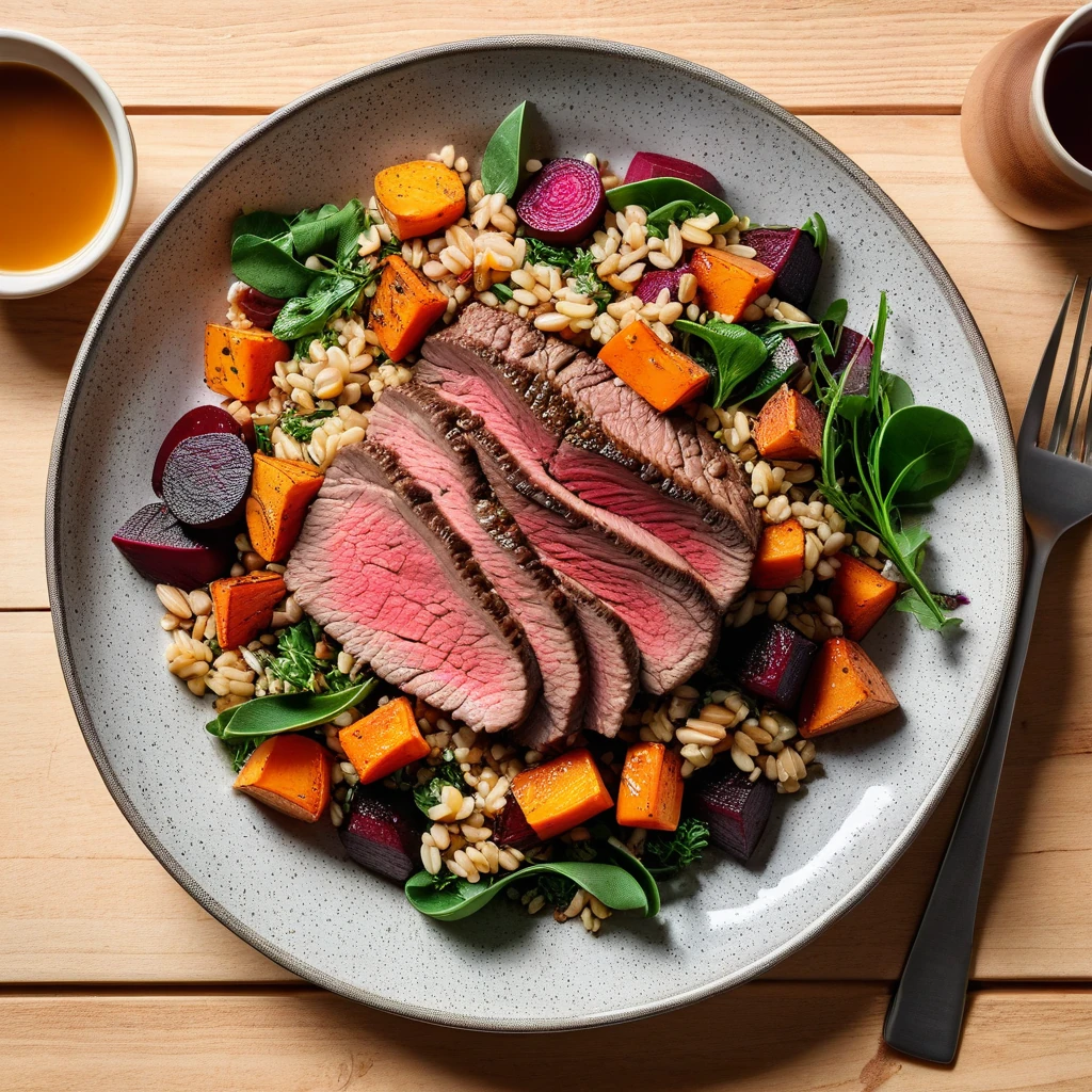 Lean Beef and Barley Salad with Roasted Root Vegetables
