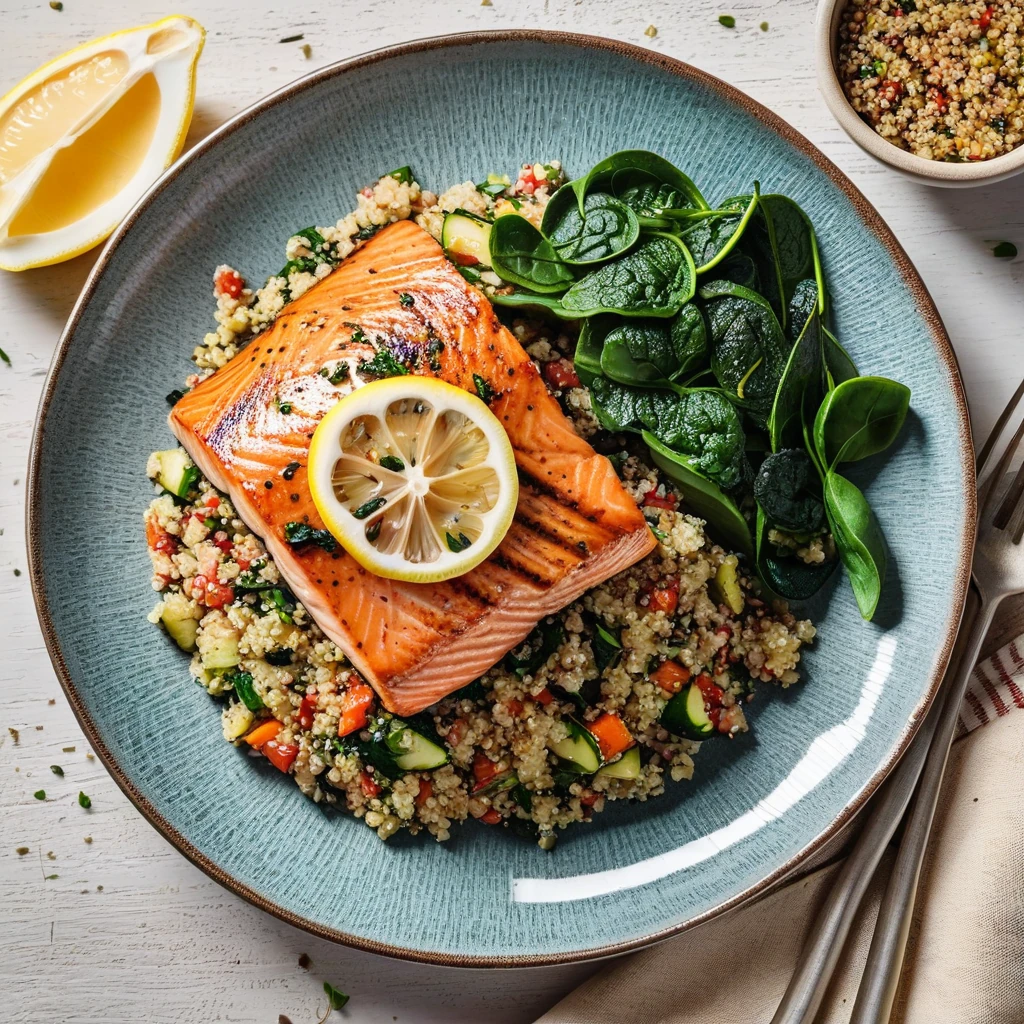 Grilled Lemon Herb Salmon with Quinoa and Veggies