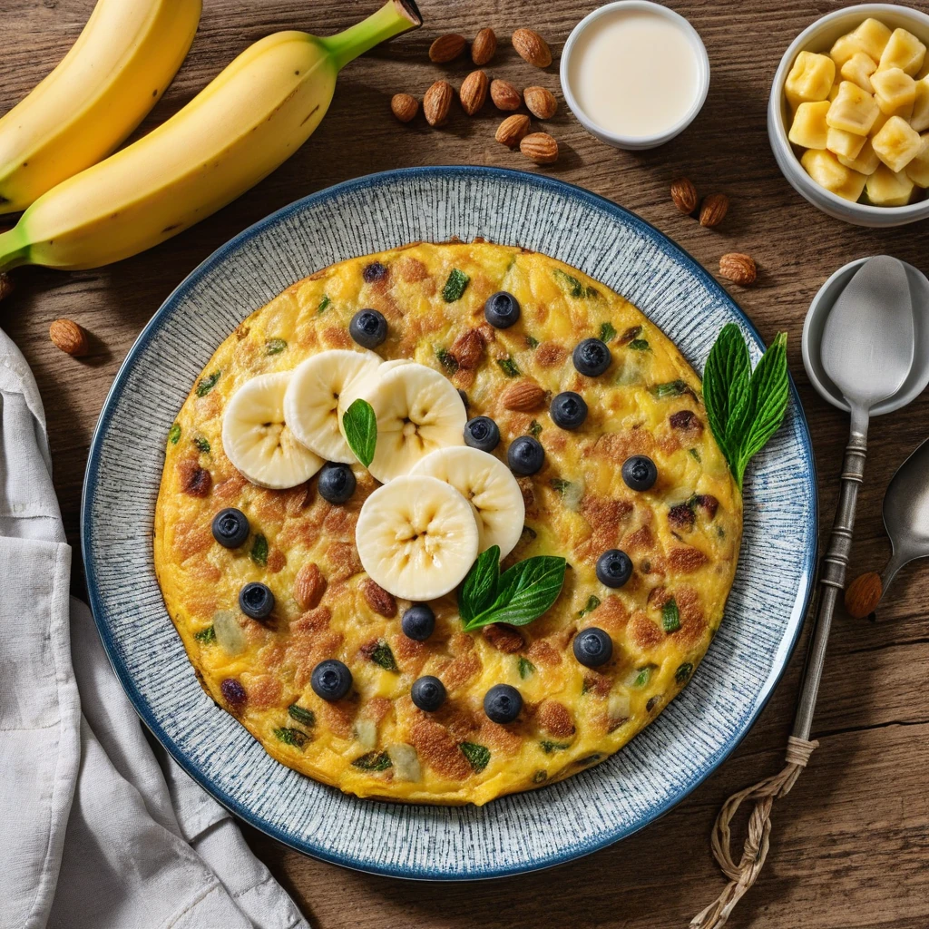 Eiweißreiche Haferflocken-Frittata mit Banane und Nüssen