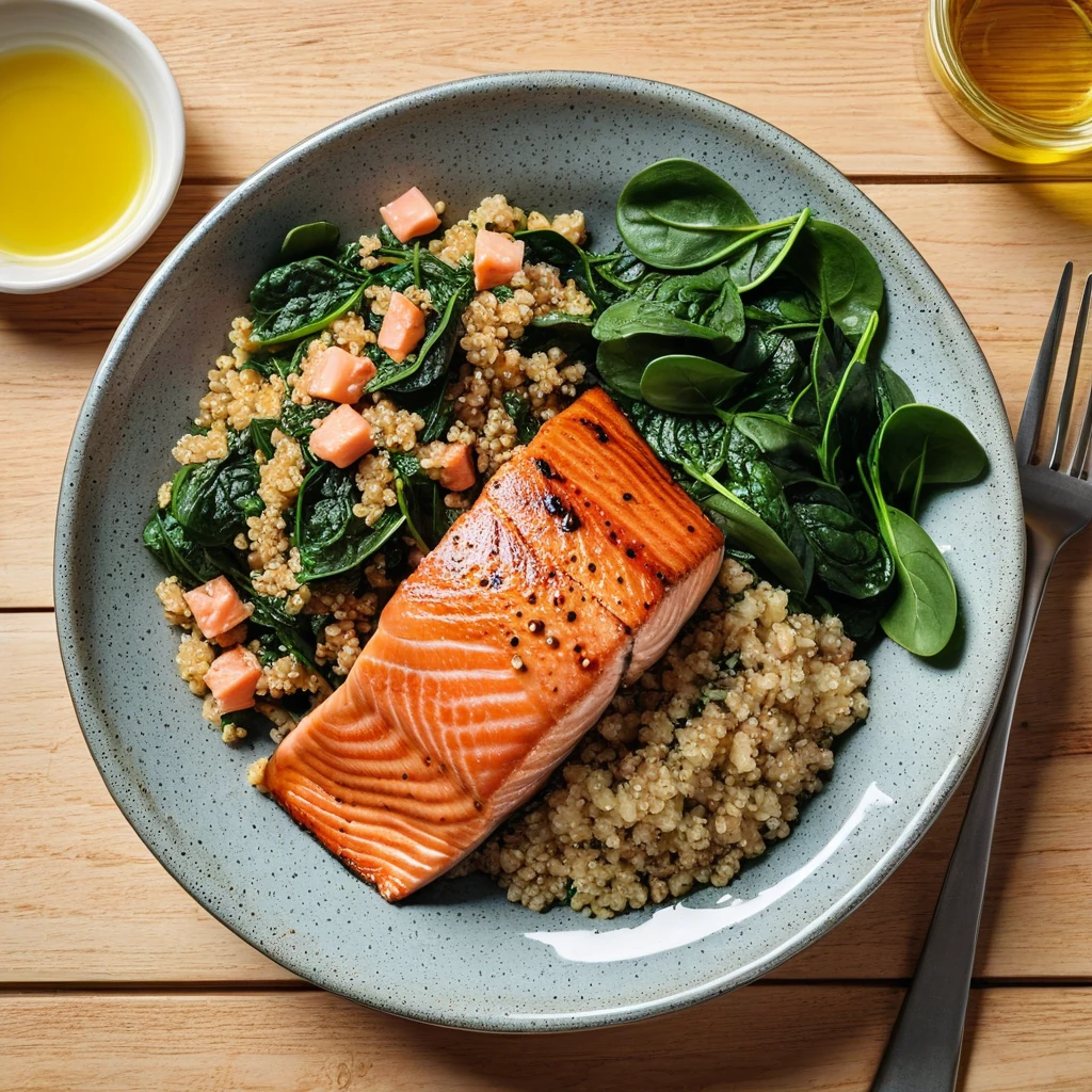Savory Quinoa Bowl with Grilled Salmon and Spinach