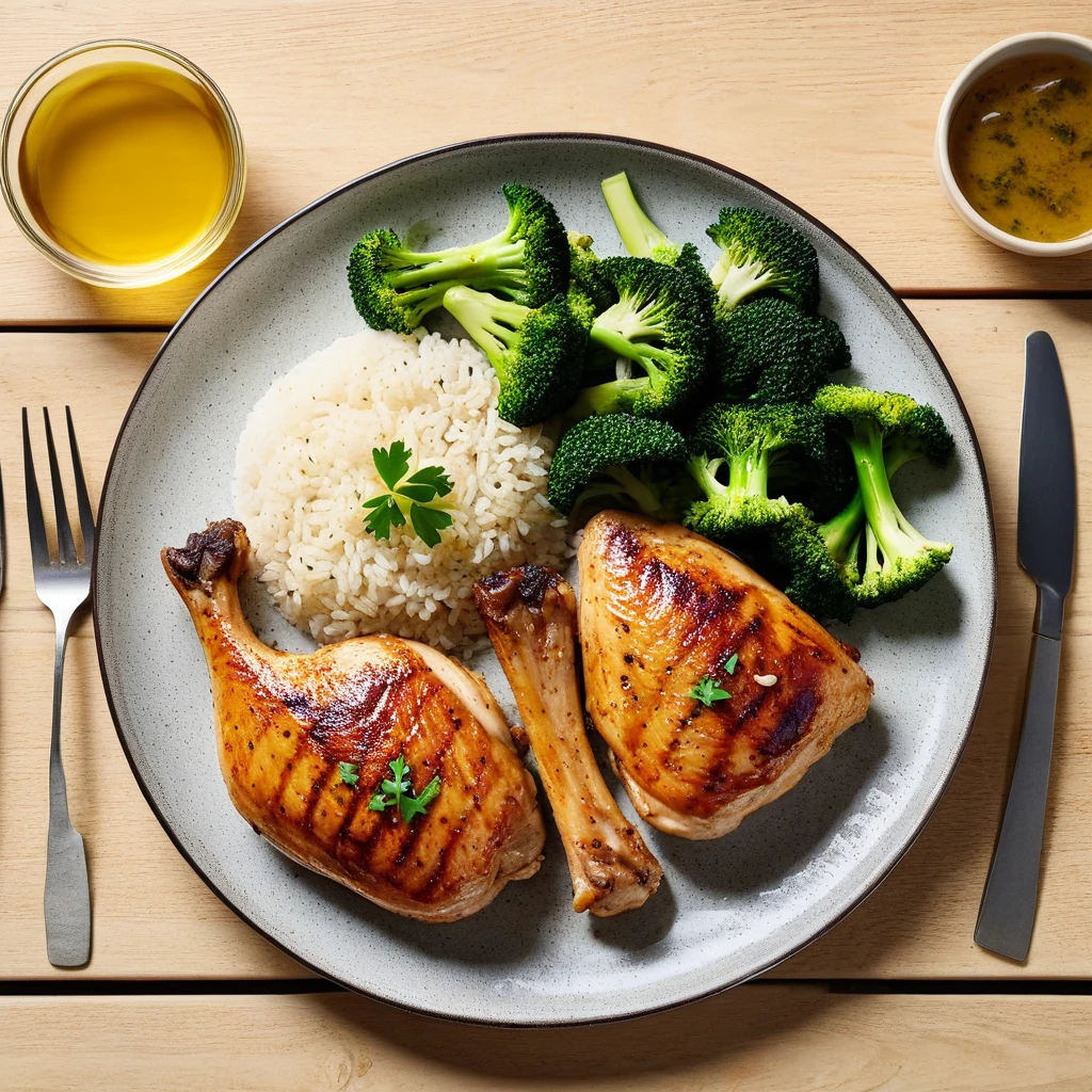 Poitrine de Poulet Grillé avec Riz et Brocoli