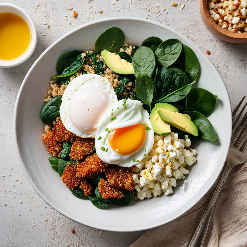 Savory Spinach and Quinoa Bowl with Poached Eggs