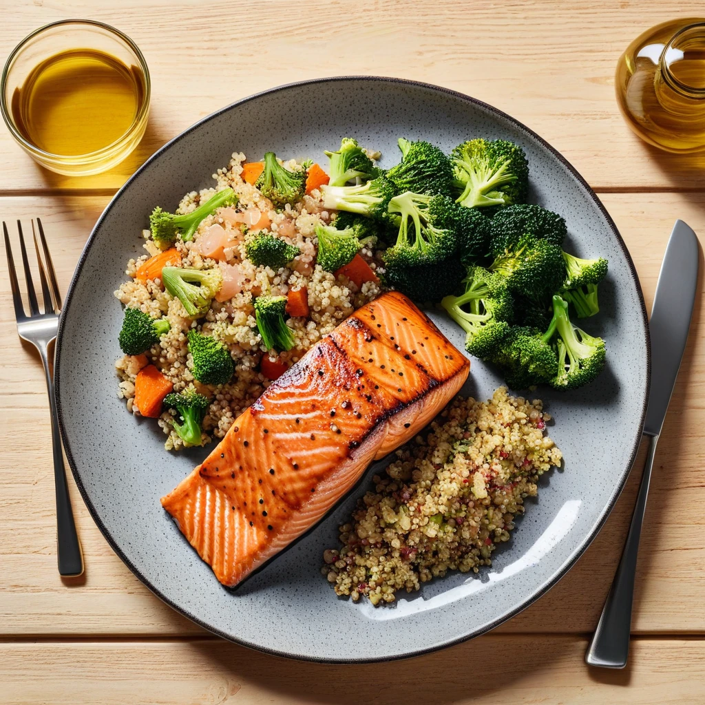 Grilled Salmon with Quinoa and Steamed Vegetables