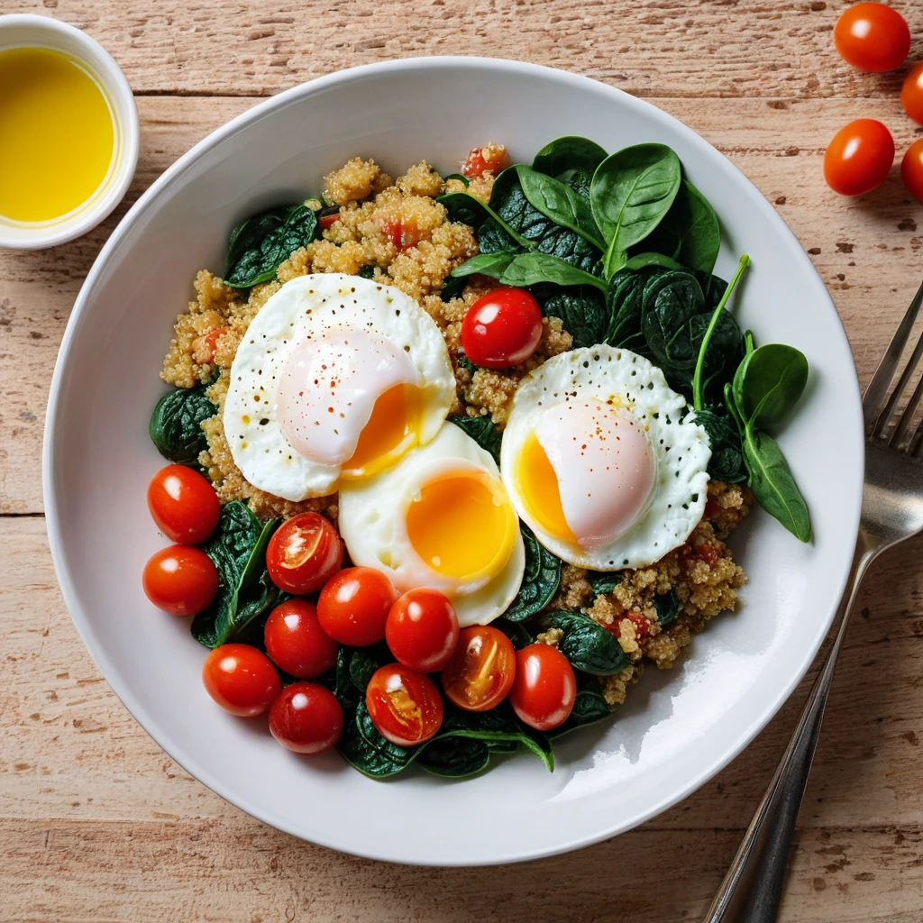 Quinoa and Spinach Breakfast Bowl with Poached Eggs